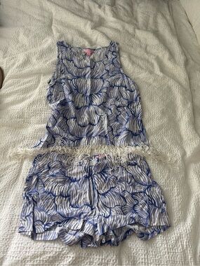 Lilly Pulitzer -Blue & White Printed Fringe Two-Piece Set